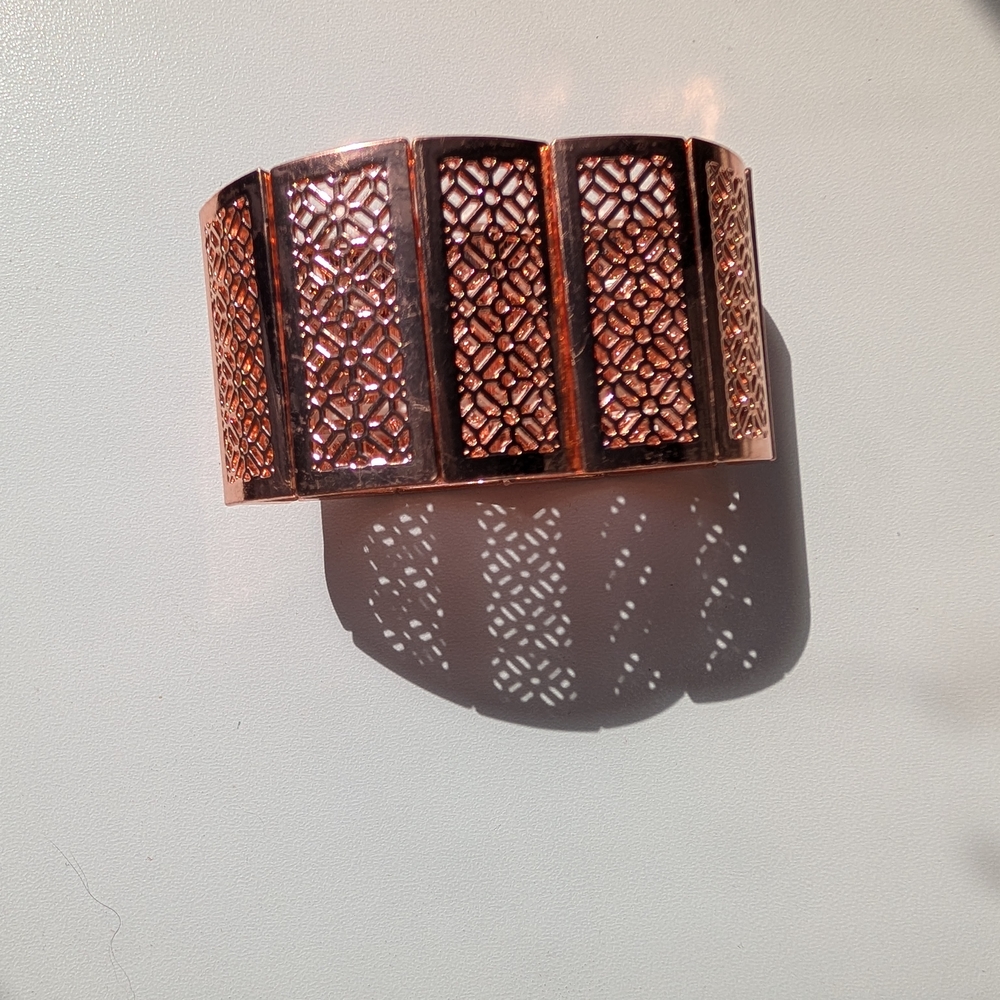 Copper Filigree Cuff Stretch Bracelet